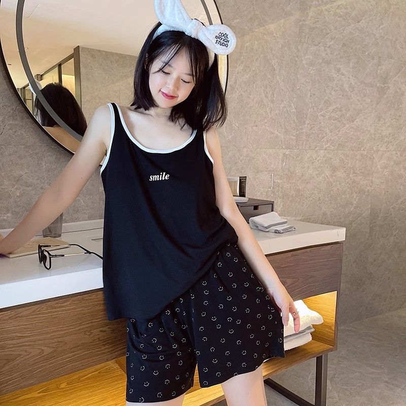 Summer Cotton-Like With Pads Vest Homewear Women Short Sleeve Shorts 2 Pcs Wholesale