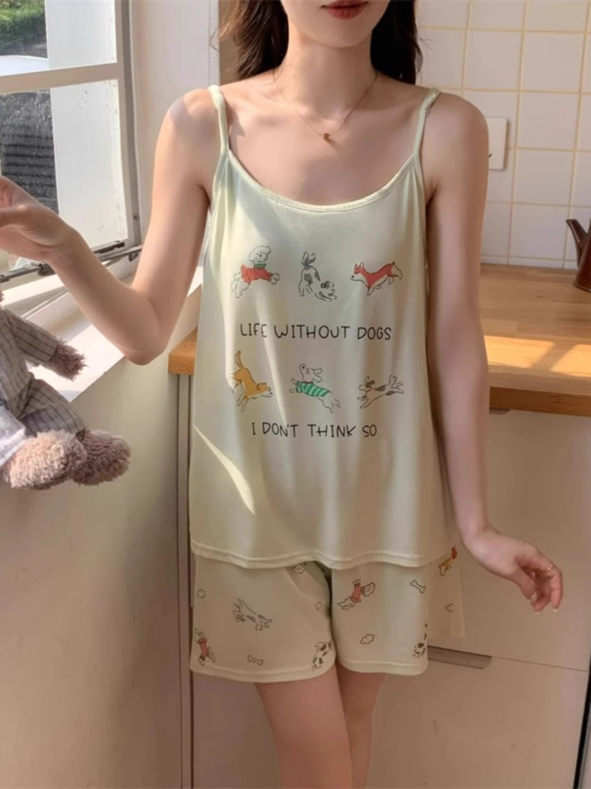 Summer Cotton-Like With Pads Camisole Homewear Women Short Sleeve Shorts 2 Pcs Wholesale