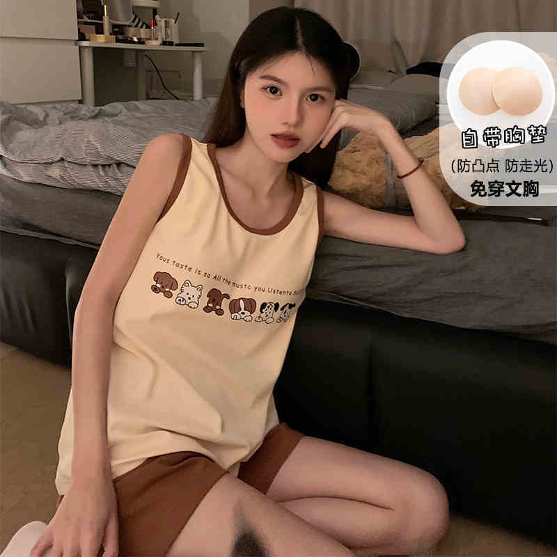 Summer Cotton-Like With Pads Homewear Women Short Sleeve Shorts 2 Pcs Breathable Wholesale