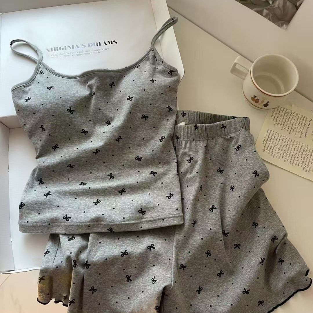 Summer Cotton-Like With Pads Camisole Homewear Women Short Sleeve Shor photo 2 (style 4332)