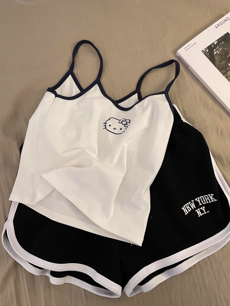 Summer Cotton-Like With Pads Homewear Women Short Sleeve Shorts 2 Pcs photo 7 (style 4333)