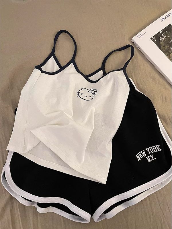 Summer Cotton-Like With Pads Homewear Women Short Sleeve Shorts 2 Pcs photo 3 (style 4333)