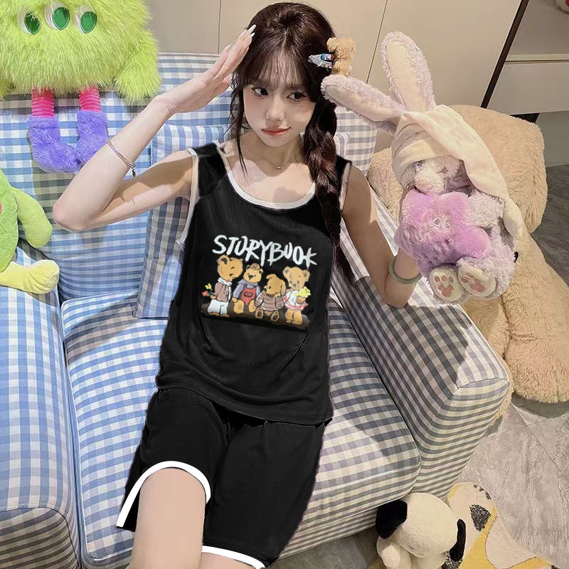 Women's Summer Cotton-Like Camisole Loungewear Set - Short Sleeve & Sh photo 3 (style SM-45502F)