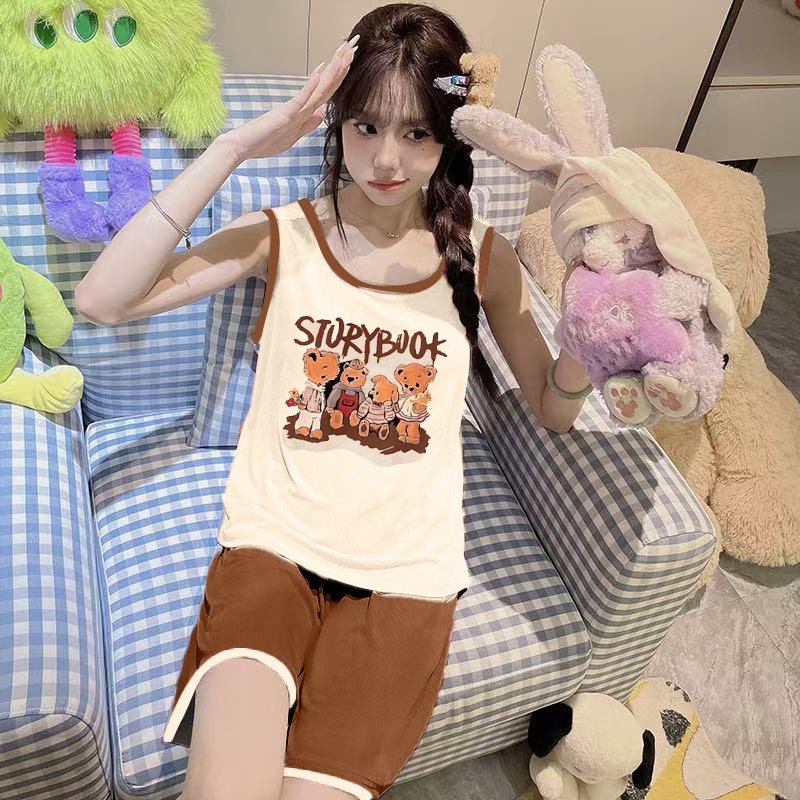 Summer Cotton-Like No Pads Homewear Women Short Sleeve Shorts 2 Pcs Br photo 5 (style 4334433710)