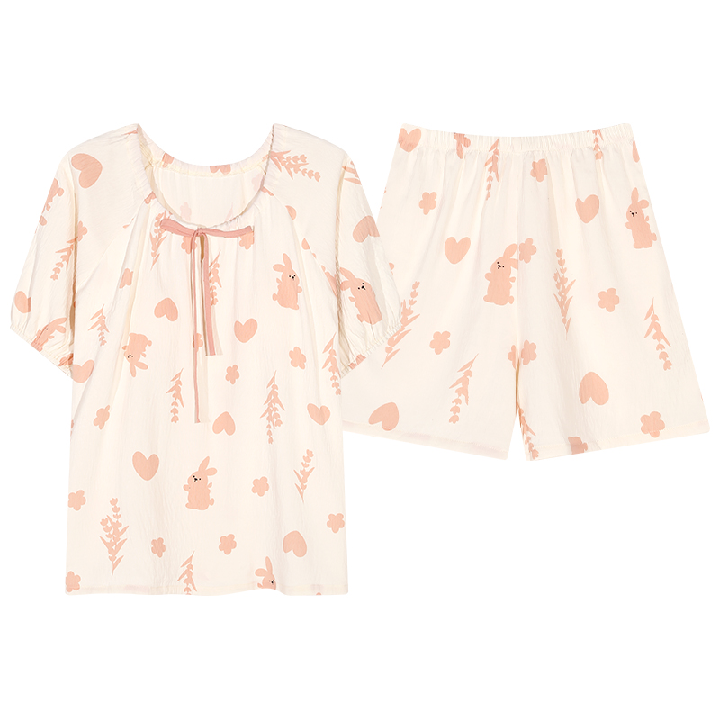 Summer Cloud Cotton Homewear Women Short Sleeve Shorts 2 Pcs Breathabl photo 6 (style 4339434312)