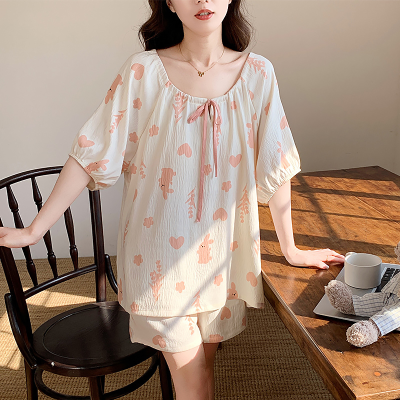 Summer Cloud Cotton Homewear Women Short Sleeve Shorts 2 Pcs Breathabl photo 7 (style 4339434312)