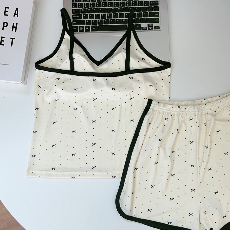 Women's Summer Imitation Cotton Camisole Pajama Set with Chest Pad, Sh photo 6 (style SM-7F40CD)