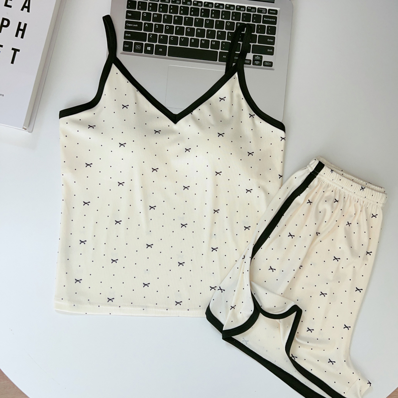 Women's Summer Imitation Cotton Camisole Pajama Set with Chest Pad, Sh photo 7 (style SM-7F40CD)