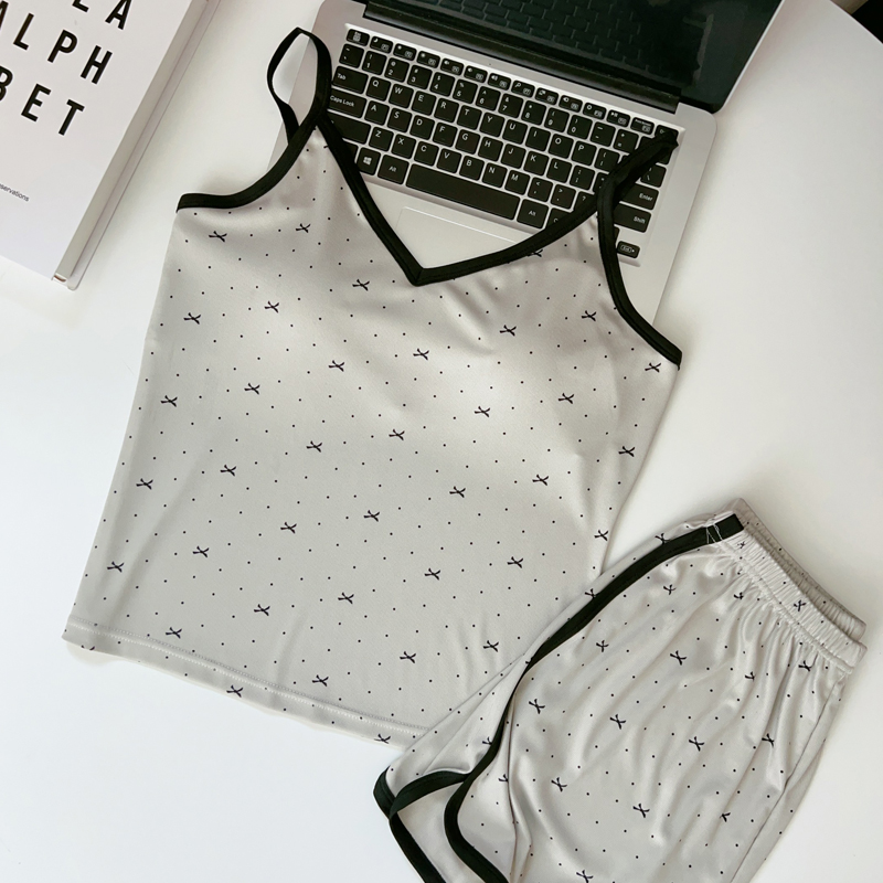 Summer Cotton-Like With Pads Camisole Homewear Women Short Sleeve Shorts 2 Pcs Wholesale
