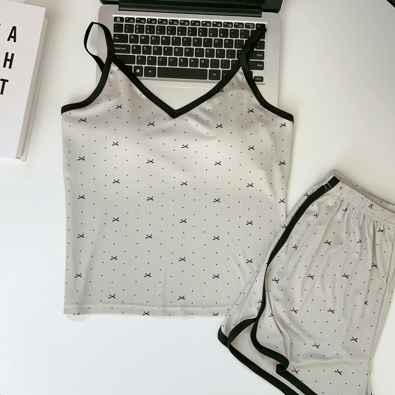 Summer Cotton-Like With Pads Camisole Homewear Women Short Sleeve Shor photo 3 (style 4352435512)