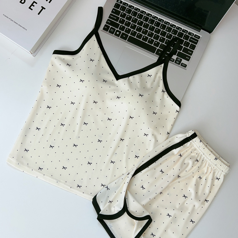Summer Cotton-Like With Pads Camisole Homewear Women Short Sleeve Shor photo 5 (style 4352435512)