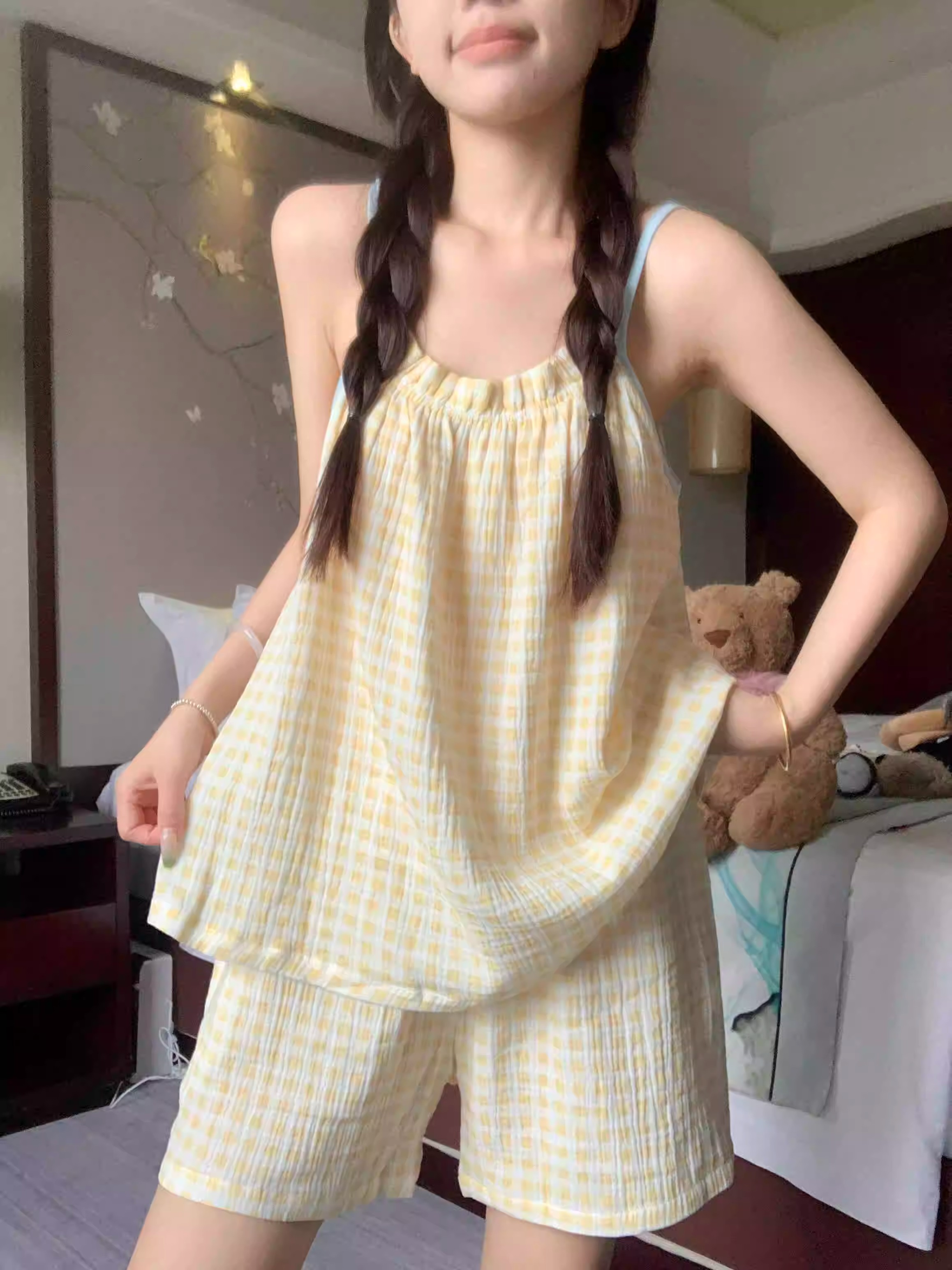 Summer Cloud Cotton Homewear Women Short Sleeve Shorts 2 Pcs Breathable Comfort Wholesale