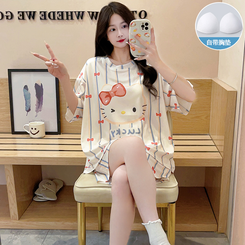 Summer Cotton-Like With Pads Homewear Women Short Sleeve Shorts 2 Pcs photo 5 (style 43744379)