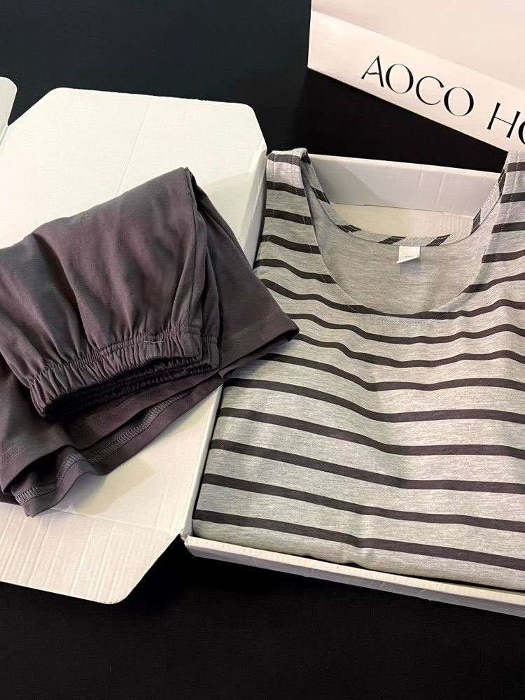 Summer Cotton-Like With Pads Homewear Women Short Sleeve Shorts 2 Pcs Breathable Wholesale
