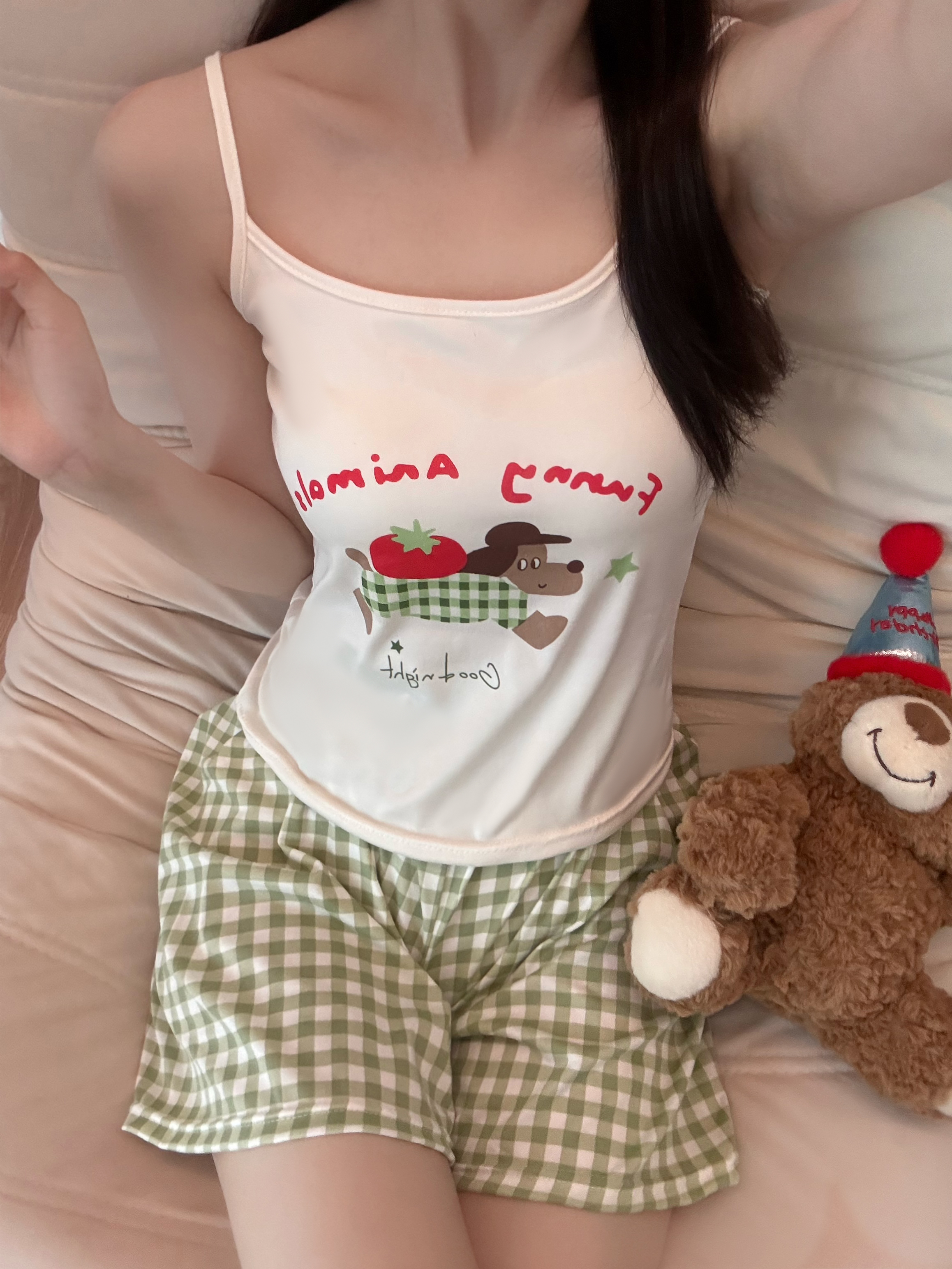 Summer Cotton-Like With Pads Camisole Homewear Women Short Sleeve Shorts 2 Pcs Wholesale