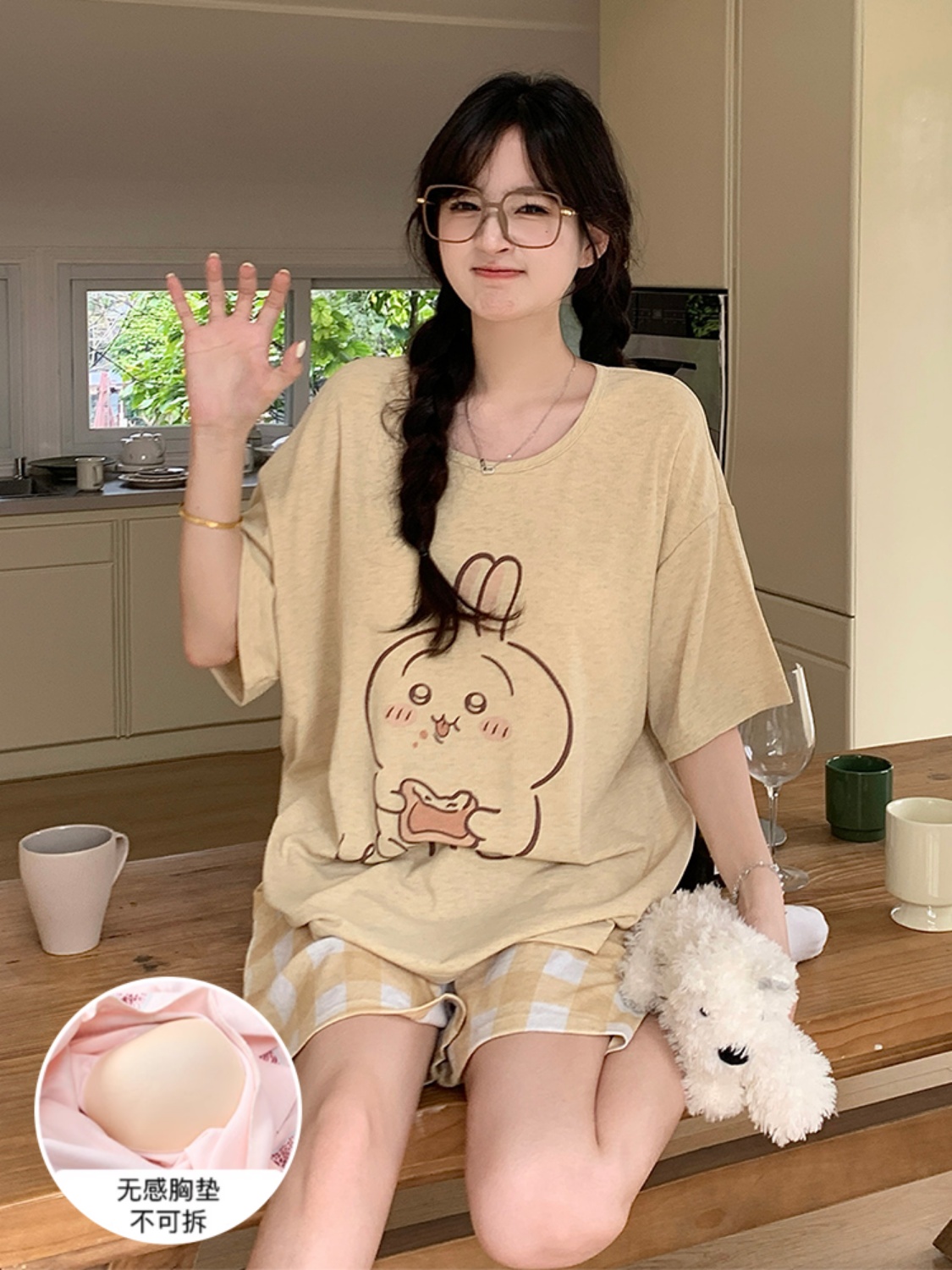 Summer Cloud Cotton With Pads Homewear Women Short Sleeve Shorts 2 Pcs Breathable Wholesale
