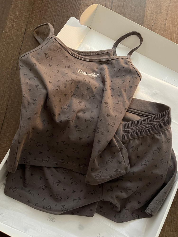 Summer Cotton-Like Camisole Homewear Women Short Sleeve Shorts 2 Pcs B photo 4 (style 4407122)