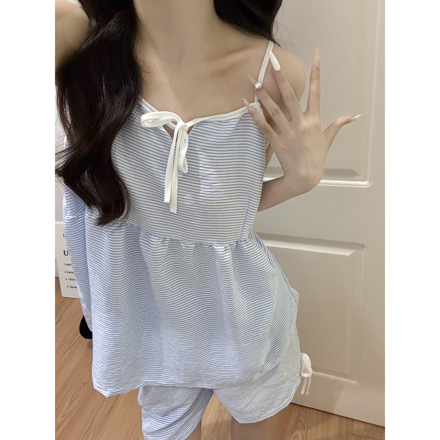 Summer Cloud Cotton Camisole Homewear Women Short Sleeve Shorts 2 Pcs photo 5 (style 440915)