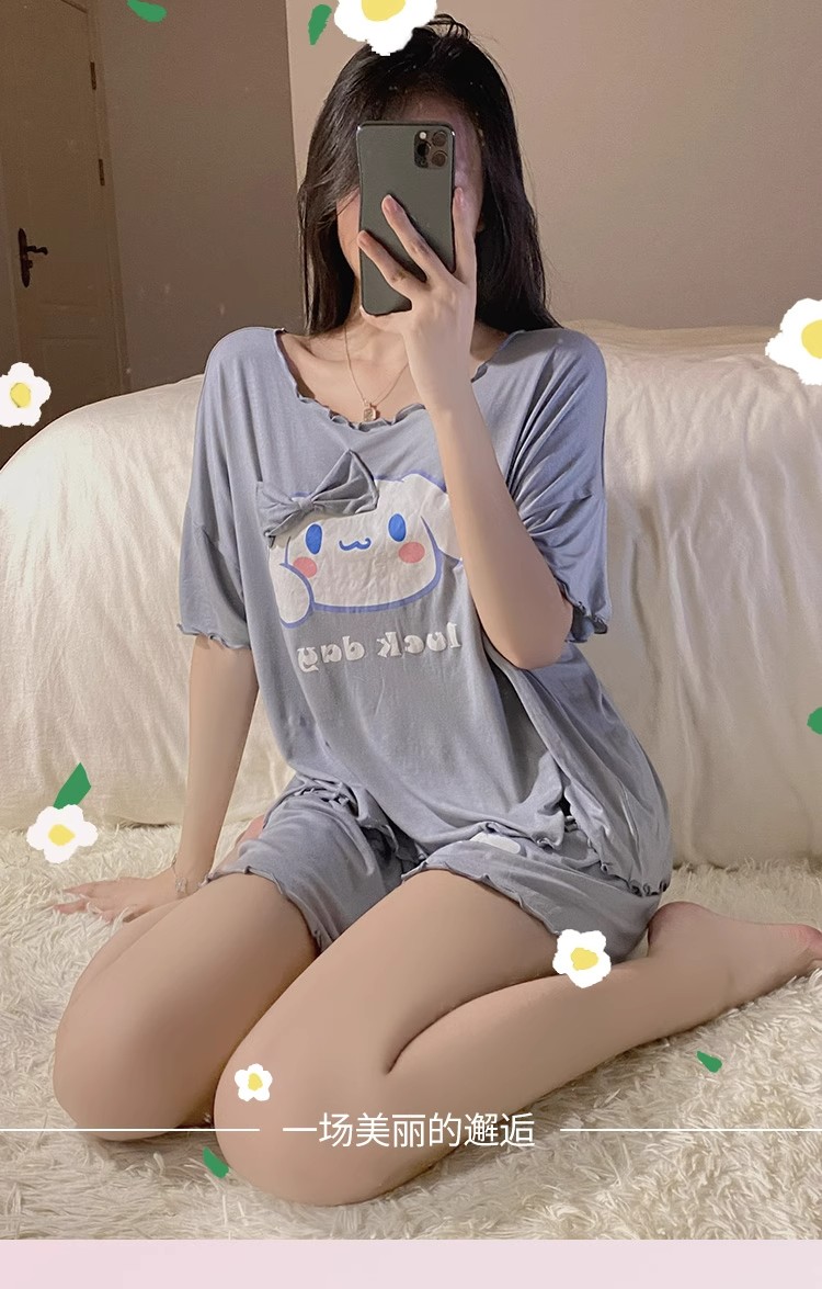Summer Cotton-Like With Pads Homewear Women Short Sleeve Shorts 2 Pcs Breathable Wholesale