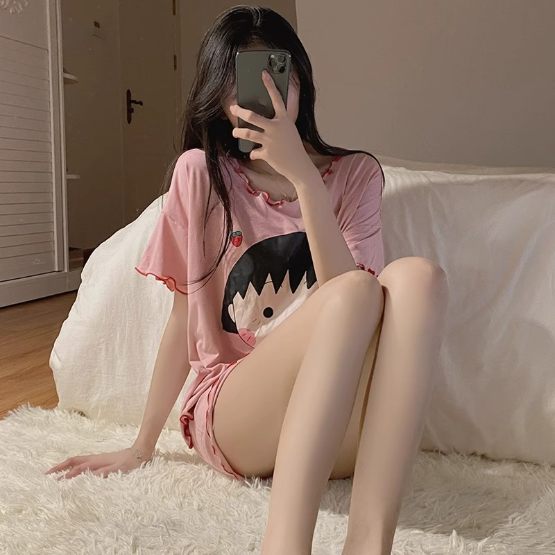 Summer Cotton-Like With Pads Homewear Women Short Sleeve Shorts 2 Pcs Breathable Wholesale