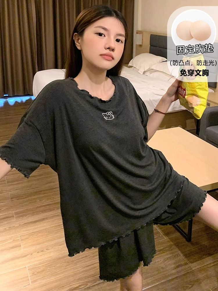 Summer Cotton-Like With Pads Homewear Women Short Sleeve Shorts 2 Pcs Breathable Wholesale