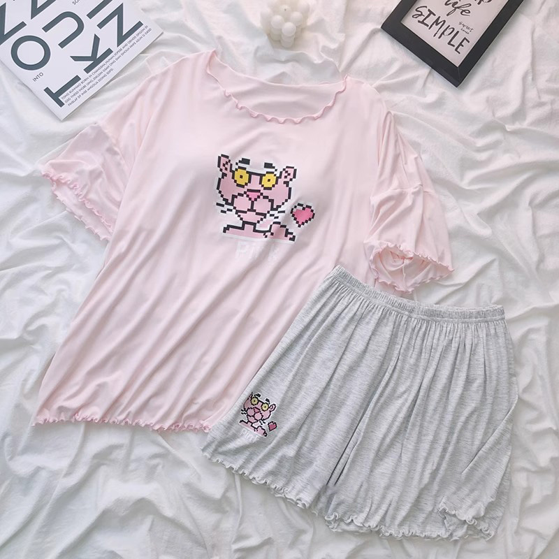 Summer Cotton-Like With Pads Homewear Women Short Sleeve Shorts 2 Pcs Breathable Wholesale