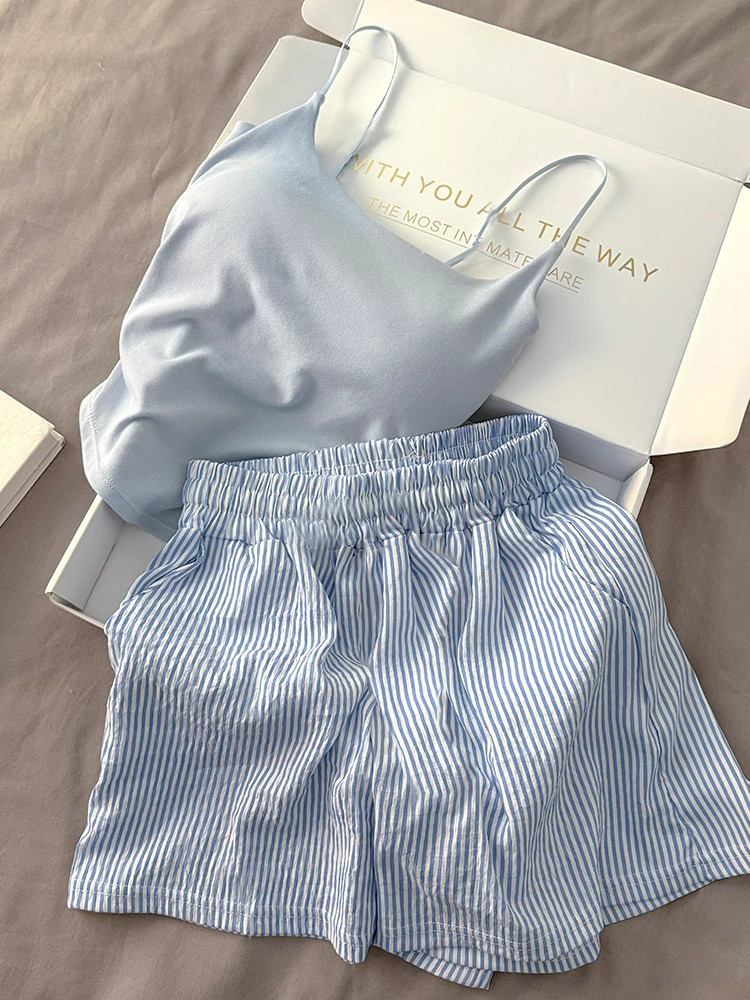 Summer Cotton-Like With Pads Homewear Women Short Sleeve Shorts 2 Pcs Breathable Wholesale