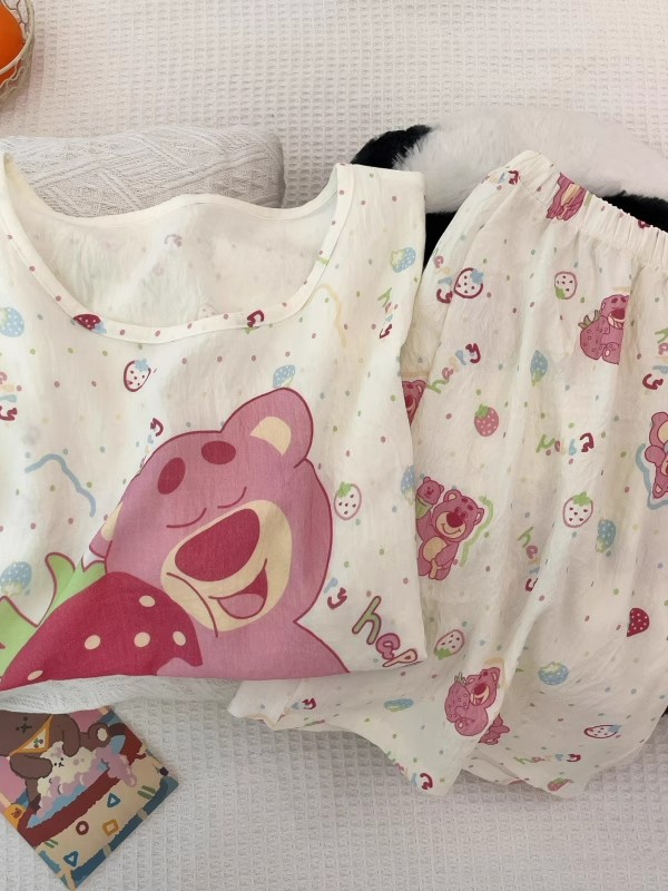 Summer Cloud Cotton With Pads Homewear Women Short Sleeve Shorts 2 Pcs Breathable Wholesale