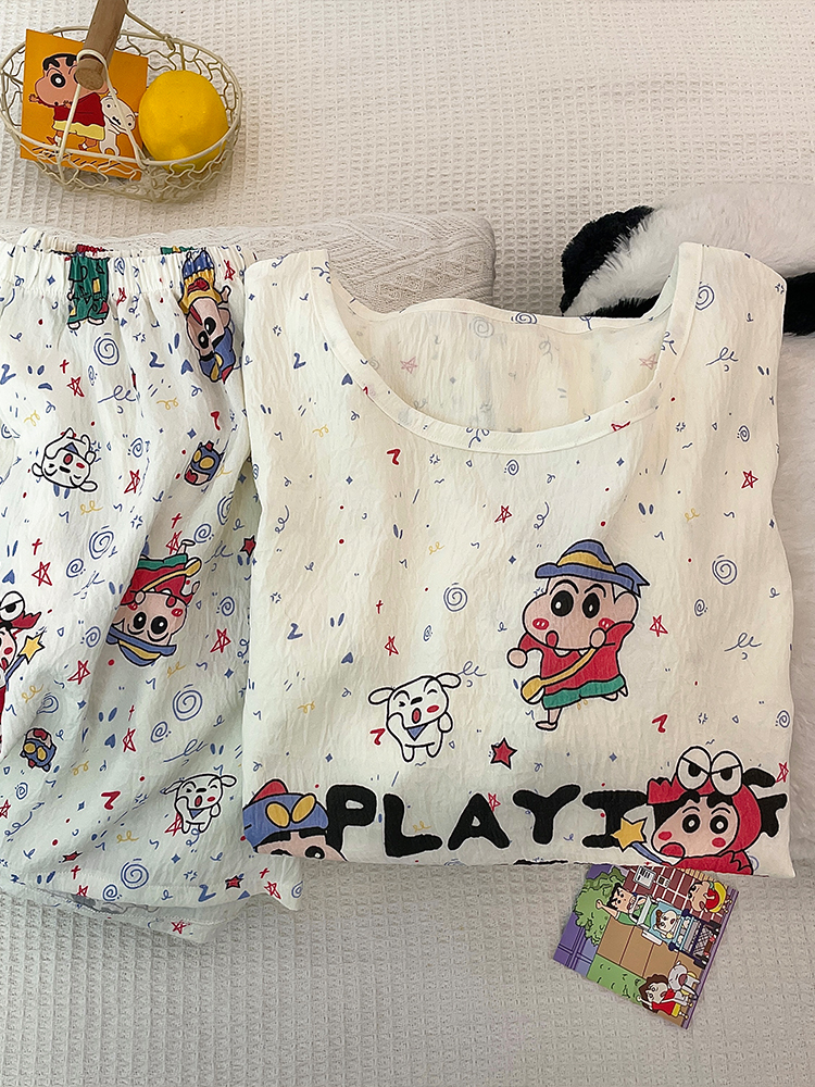 Summer Cloud Cotton With Pads Homewear Women Short Sleeve Shorts 2 Pcs Breathable Wholesale
