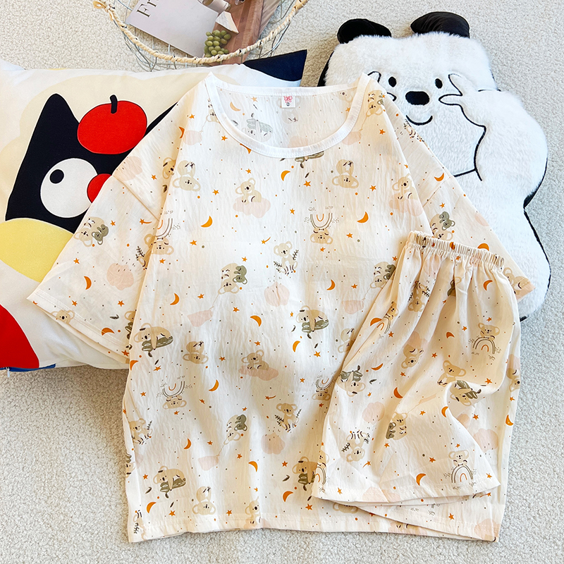 Summer Cloud Cotton With Pads Homewear Women Short Sleeve Shorts 2 Pcs Breathable Wholesale