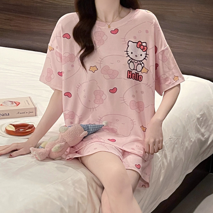 Summer Cloud Cotton With Pads Homewear Women Short Sleeve Shorts 2 Pcs Breathable Wholesale