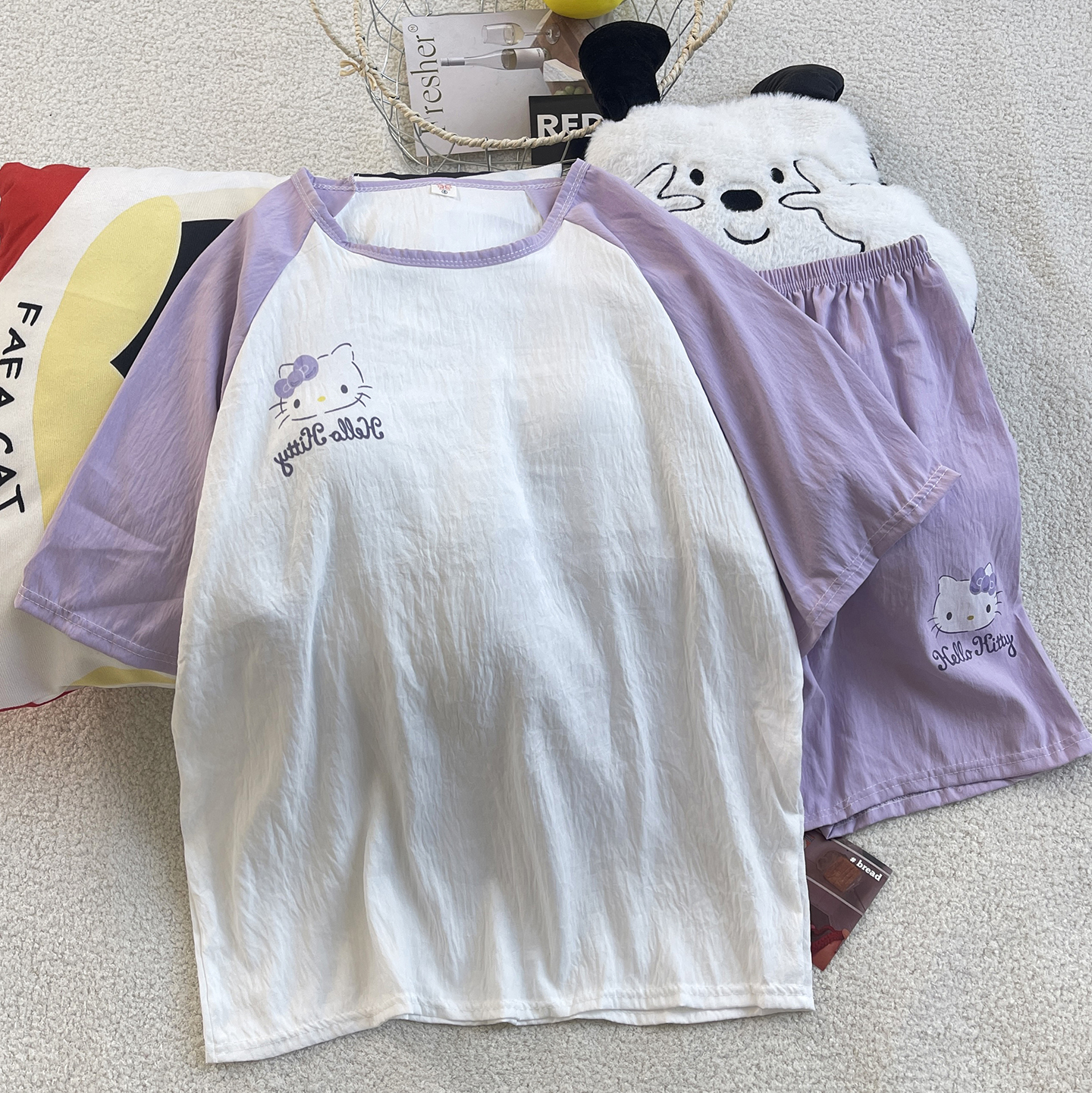Women's Summer Cloud Cotton Built-in Chest Pad Short Sleeve & Shorts P photo 3 (style SM-B87D8D)