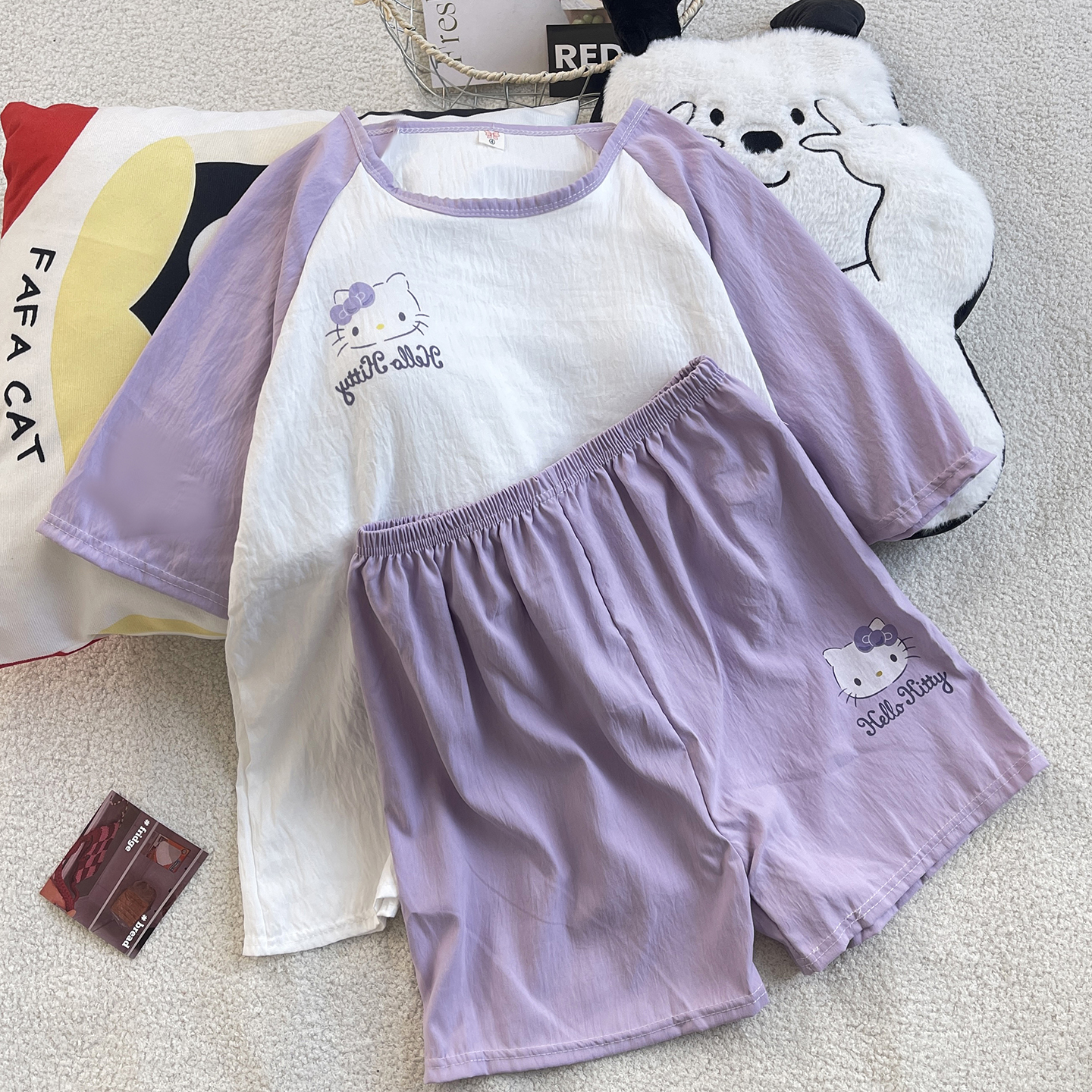 Women's Summer Cloud Cotton Built-in Chest Pad Short Sleeve & Shorts P photo 5 (style SM-B87D8D)