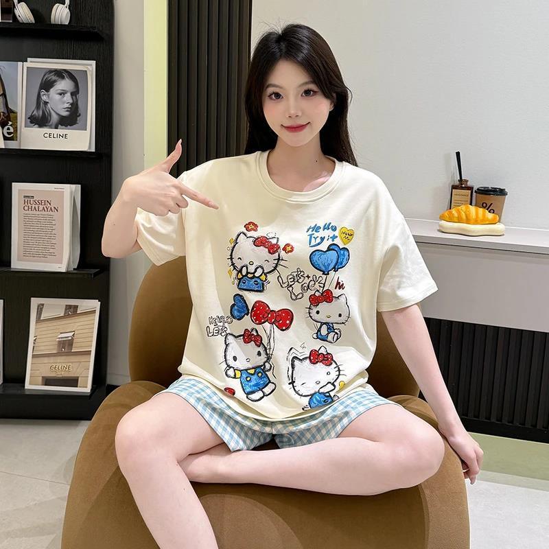 Women's Summer Cloud Cotton Built-in Chest Pad Short Sleeve & Shorts P photo 2 (style SM-A47F5D)