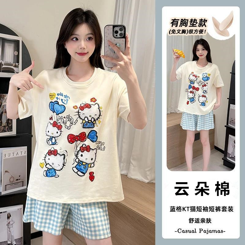 Women's Summer Cloud Cotton Built-in Chest Pad Short Sleeve & Shorts P photo 5 (style SM-A47F5D)
