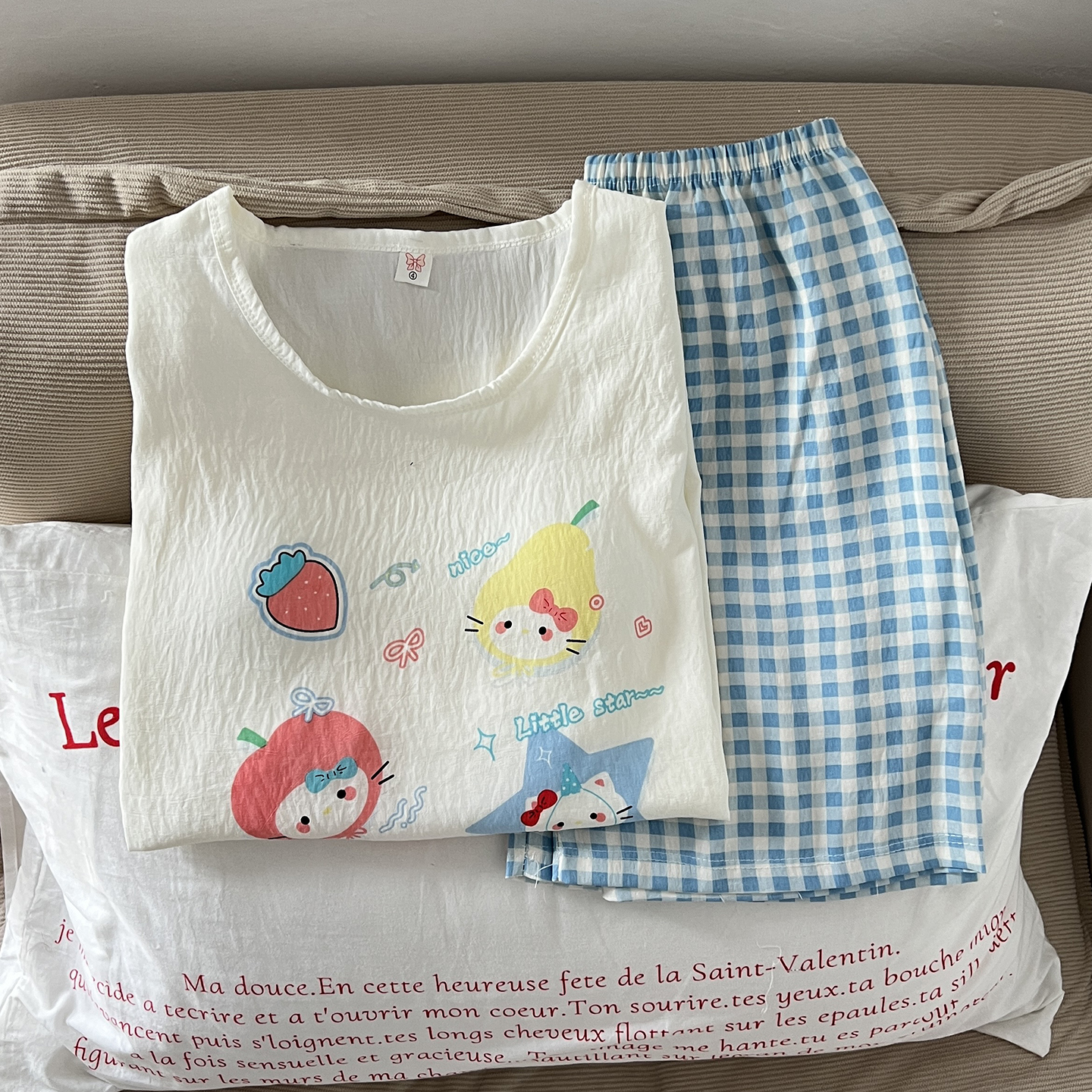 Summer Cloud Cotton With Pads Homewear Women Short Sleeve Shorts 2 Pcs Breathable Wholesale
