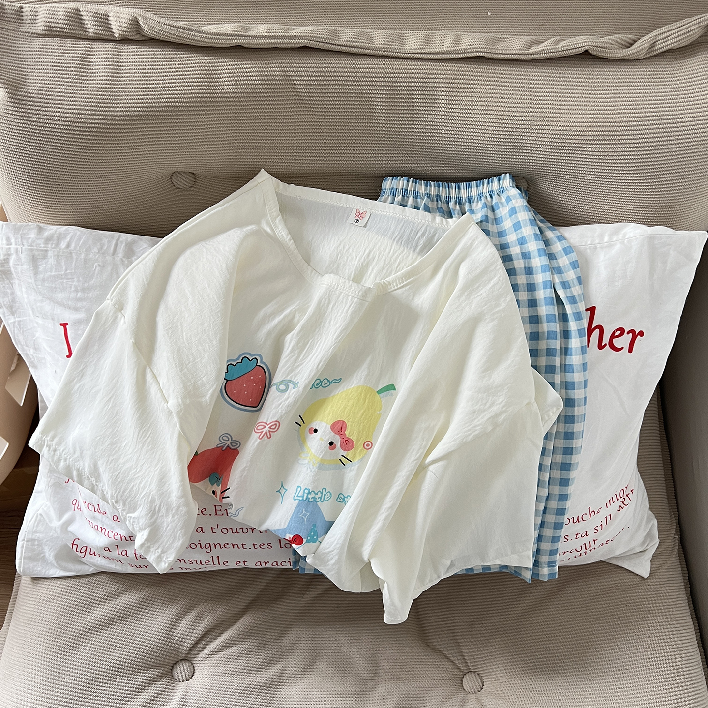 Summer Cloud Cotton With Pads Homewear Women Short Sleeve Shorts 2 Pcs photo 4 (style 4661466212)