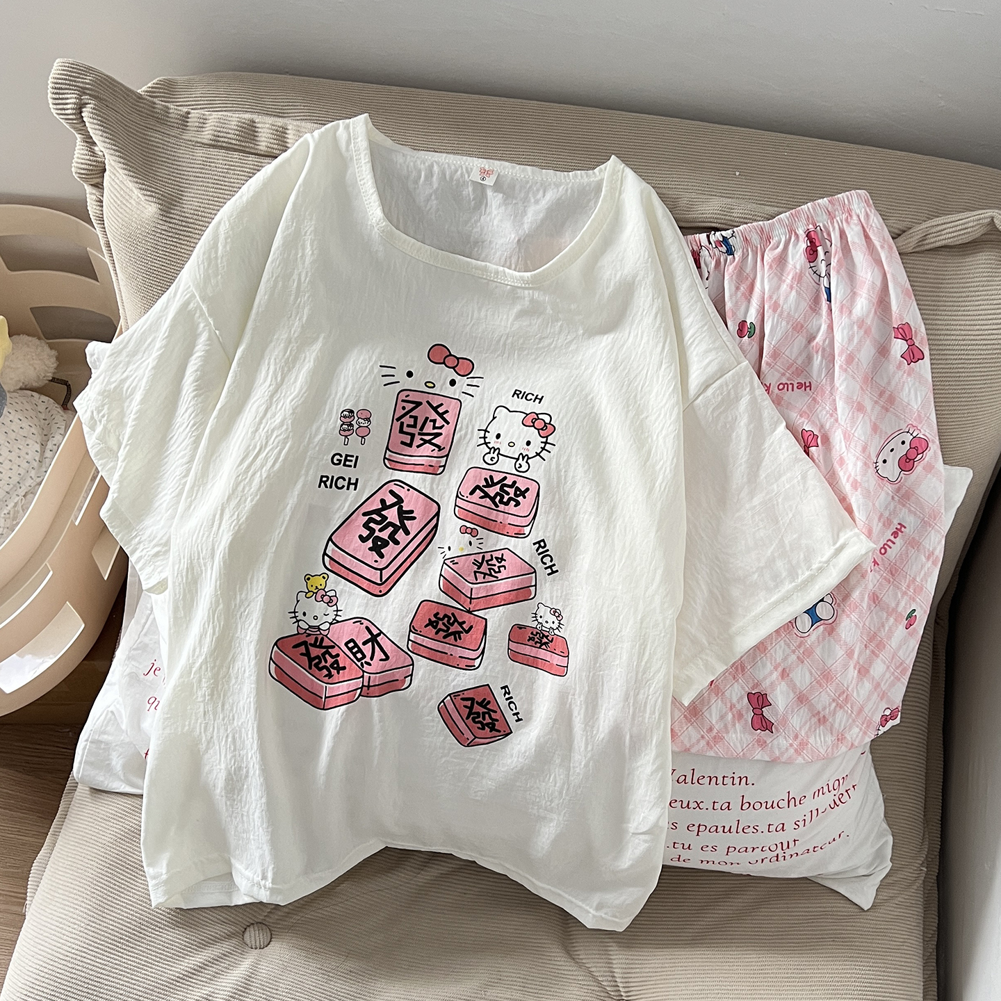 Summer Cloud Cotton With Pads Homewear Women Short Sleeve Shorts 2 Pcs photo 7 (style 4661466212)