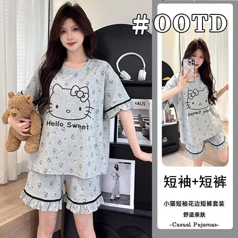 Summer Cotton-Like With Pads Homewear Women Short Sleeve Shorts 2 Pcs Breathable Wholesale