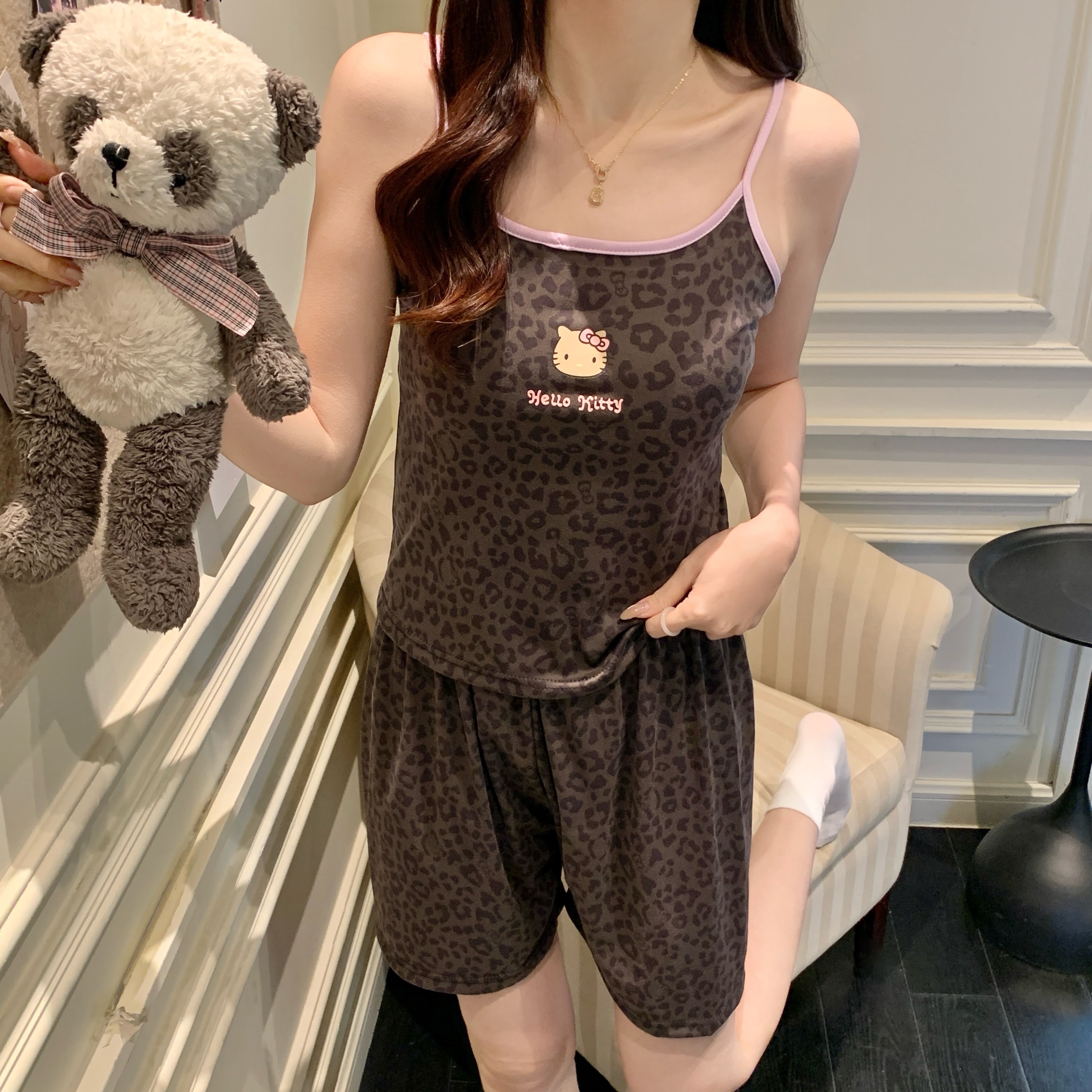 Summer Cotton No Pads Camisole Homewear Women Short Sleeve Shorts 2 Pcs Wholesale