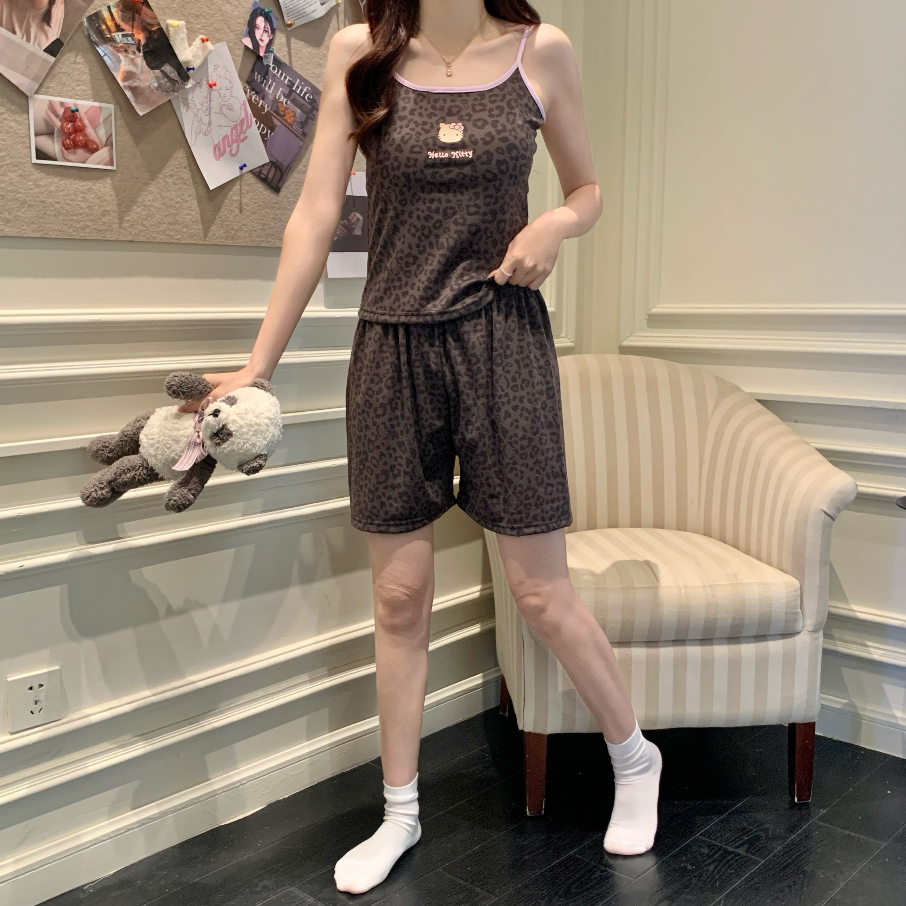 Summer Cotton No Pads Camisole Homewear Women Short Sleeve Shorts 2 Pc photo 2 (style 467311)