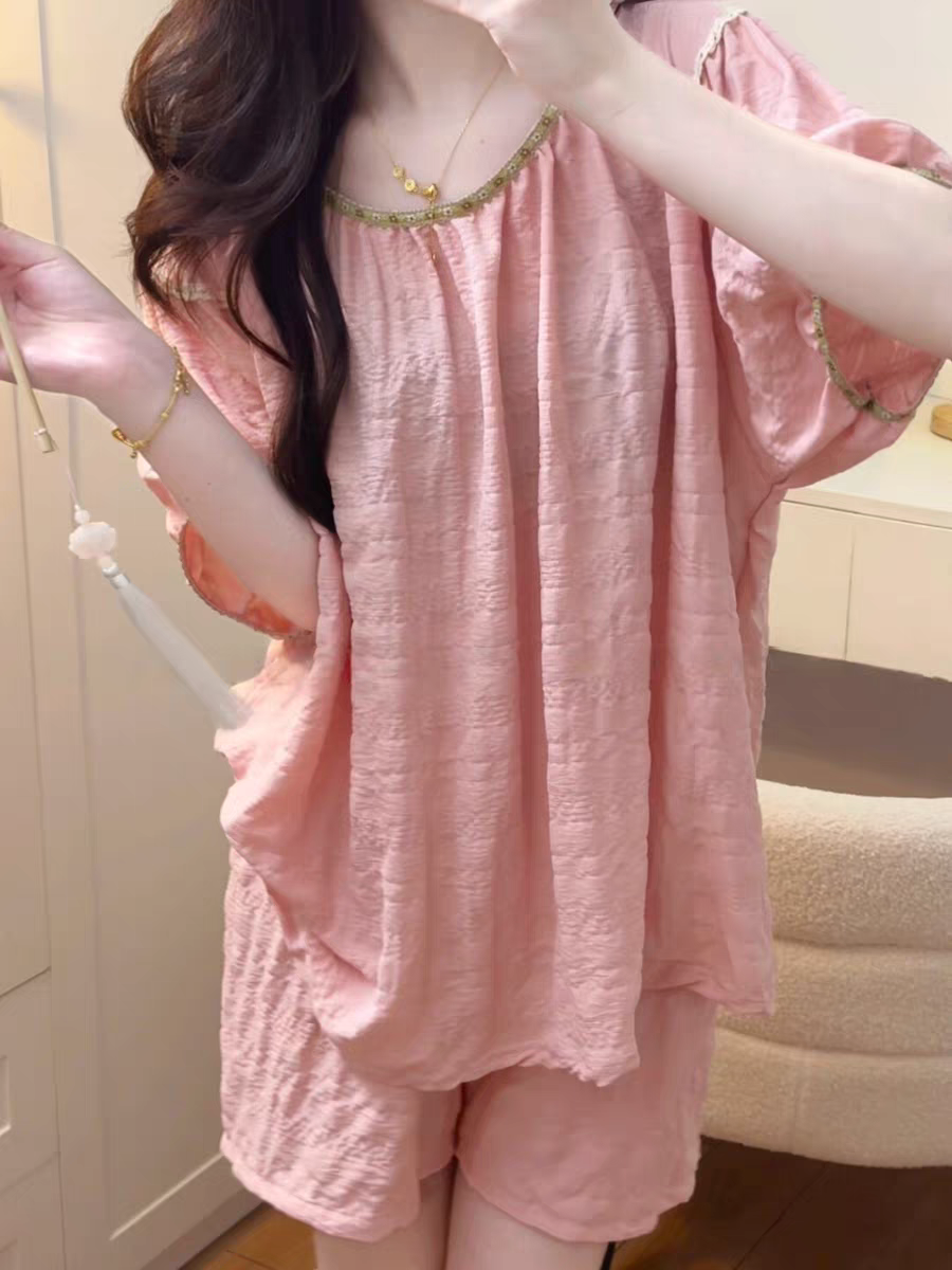 Summer Cotton Homewear Women Short Sleeve Shorts 2 Pcs Breathable Comfort Wholesale