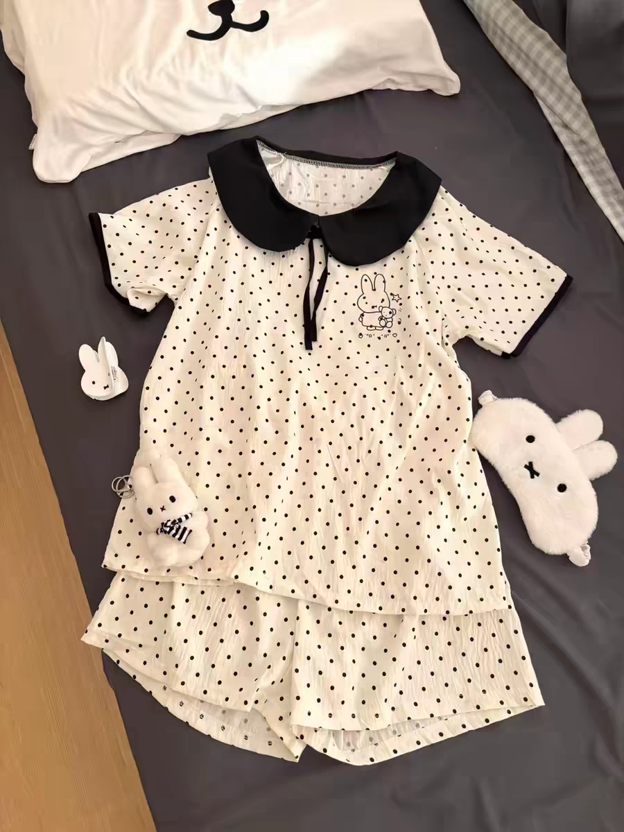 Summer Cloud Cotton Homewear Women Short Sleeve Shorts 2 Pcs Breathabl photo 1 (style 4683)