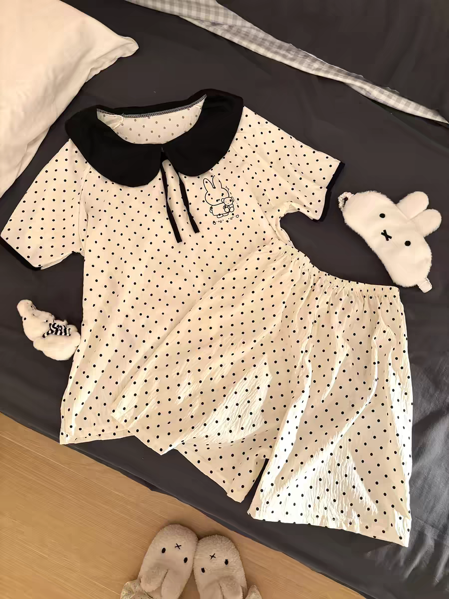 Summer Cloud Cotton Homewear Women Short Sleeve Shorts 2 Pcs Breathabl photo 2 (style 4683)