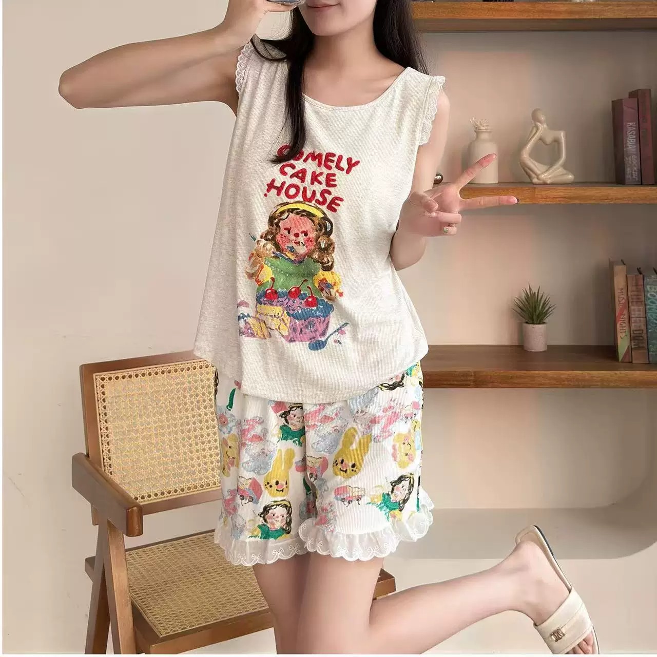 Summer Ice Silk With Pads Homewear Women Short Sleeve Shorts 2 Pcs Bre photo 5 (style 4689)