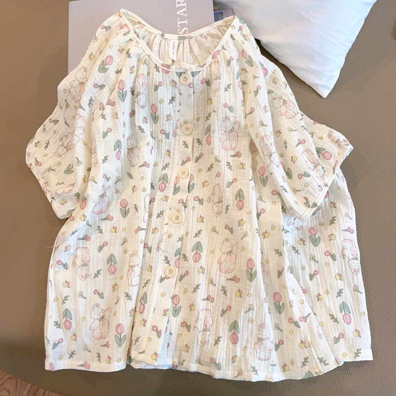 Summer Cotton Homewear Women Short Sleeve Shorts 2 Pcs Breathable Comf photo 2 (style 503814)