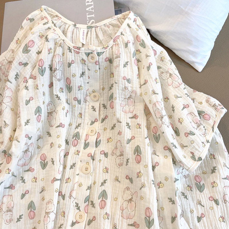 Summer Cotton Homewear Women Short Sleeve Shorts 2 Pcs Breathable Comf photo 3 (style 503814)