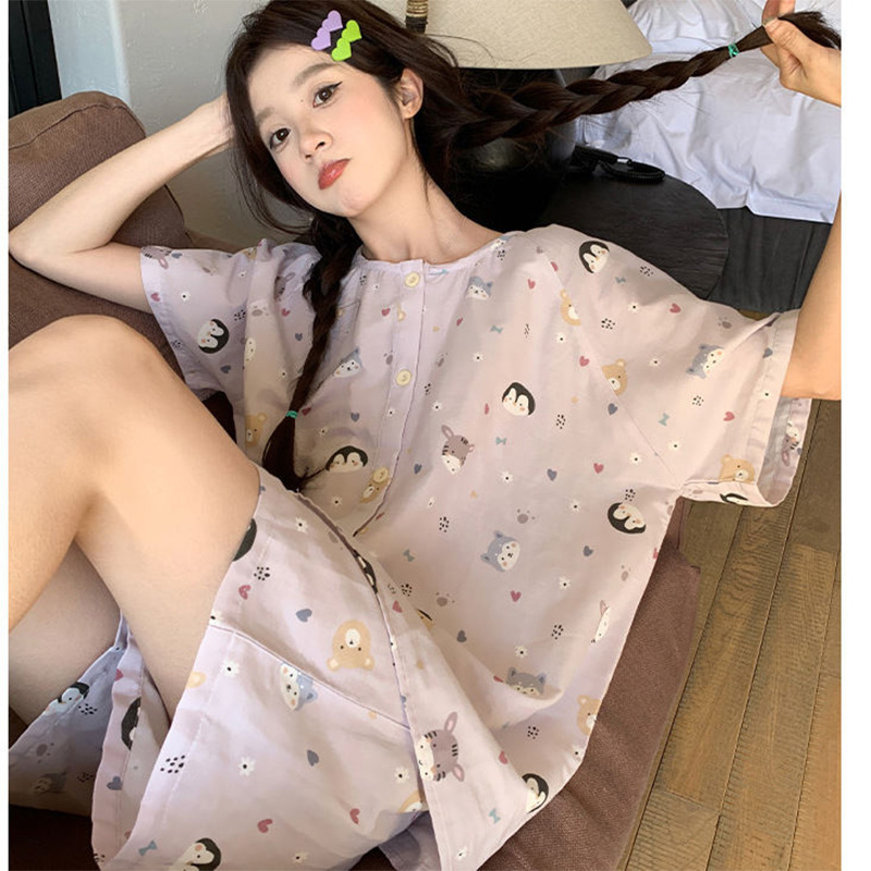Summer Cotton-Like Homewear Women Short Sleeve Shorts 2 Pcs Breathable Comfort Wholesale