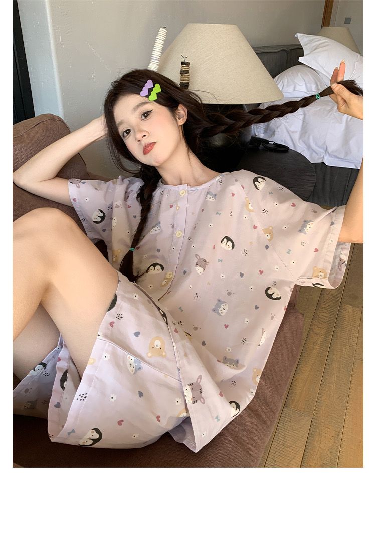 Summer Cotton-Like Homewear Women Short Sleeve Shorts 2 Pcs Breathable photo 4 (style 503913)
