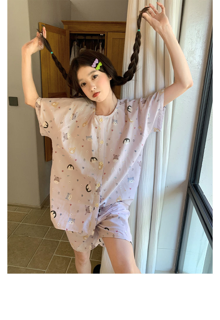 Summer Cotton-Like Homewear Women Short Sleeve Shorts 2 Pcs Breathable photo 5 (style 503913)
